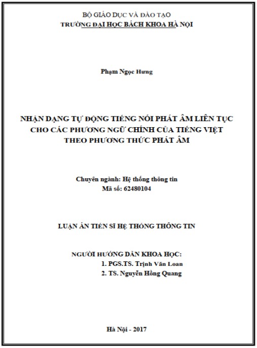 Luận án Nhận dạng tự động tiếng nói phát âm liên tục cho các phương ngữ chính của tiếng Việt theo phương thức phát âm