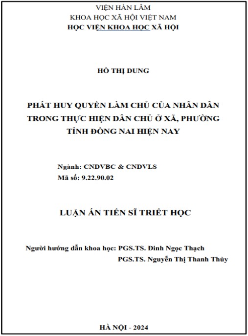Luận án Phát huy quyền làm chủ của nhân dân trong thực hiện dân chủ ở xã phường tỉnh Đồng Nai hiện nay