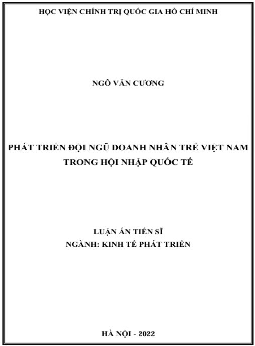 Luận án Phát triển đội ngũ doanh nhân trẻ Việt Nam trong hội nhập quốc tế
