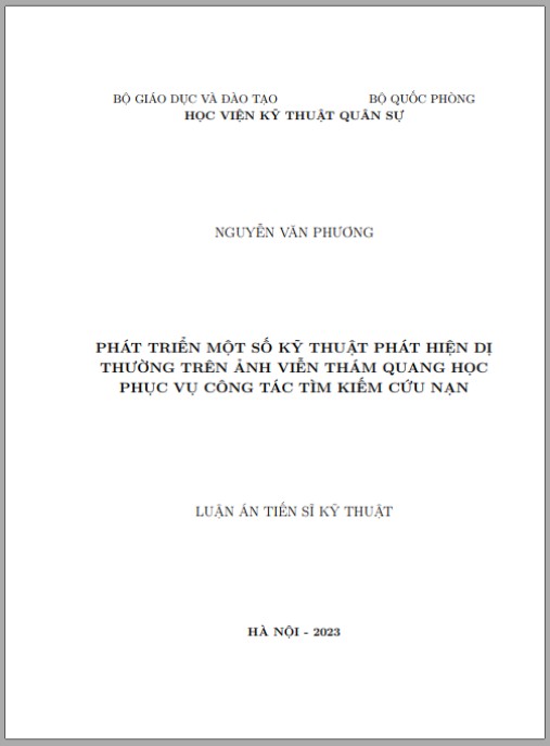 Luận án Phát triển một số kỹ thuật phát hiện dị thường trên ảnh viễn thám quang học phục vụ công tác tìm kiếm cứu nạn