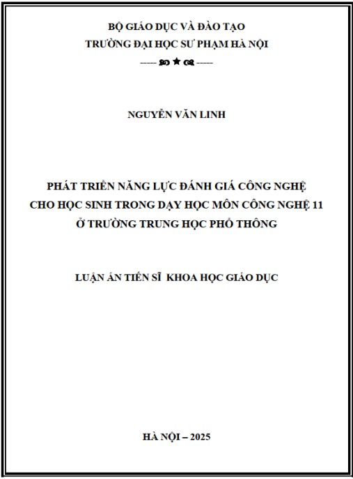 Luận án Phát triển năng lực đánh giá công nghệ cho học sinh trong dạy học môn Công nghệ 11 ở trường trung học phổ thông