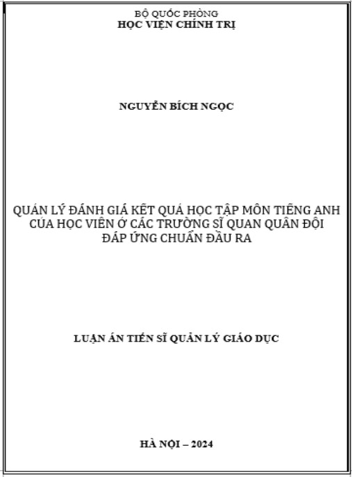 Luận án Quản lý đánh giá kết quả học tập môn tiếng Anh của học viên ở các trường sĩ quan Quân đội đáp ứng chuẩn đầu ra