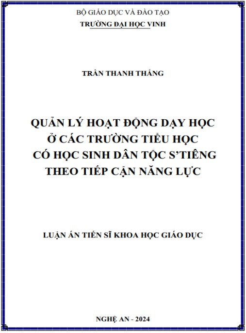 Luận án Quản lý hoạt động dạy học ở các trường tiểu học có học sinh dân tộc S’tiêng theo tiếp cận năng lực