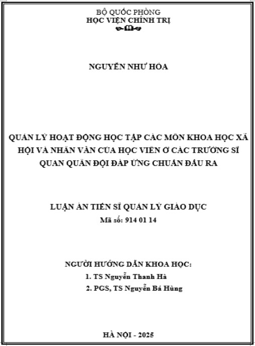 Luận án Quản lý hoạt động học tập các môn khoa học xã hội và nhân văn của học viên ở các trường sĩ quan quân đội đáp ứng chuẩn đầu ra