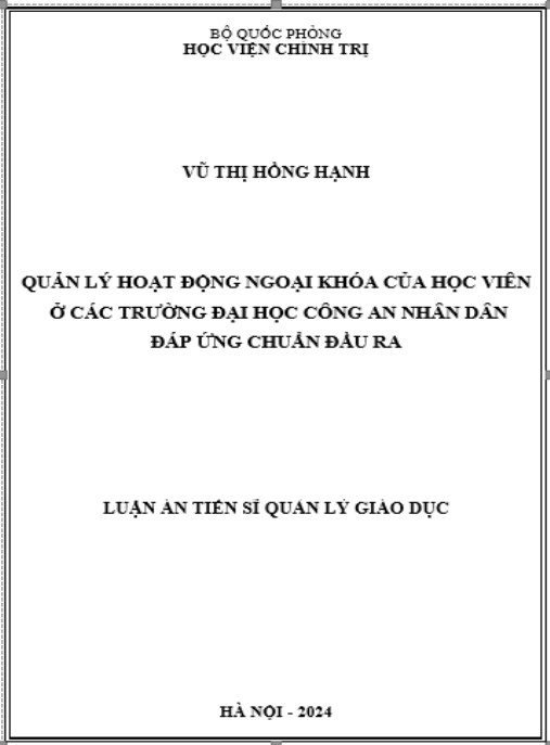 Luận án Quản lý hoạt động ngoại khóa của học viên ở các trường đại học Công an nhân dân đáp ứng chuẩn đầu ra