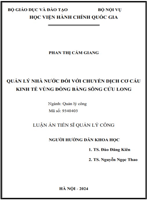 Luận án Quản lý nhà nước đối với chuyển dịch cơ cấu kinh tế Vùng đồng bằng sông Cửu Long