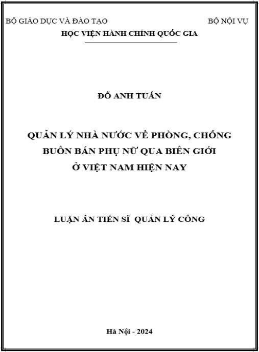 Luận án Quản lý nhà nước về phòng, chống buôn bán phụ nữ qua biên giới ở Việt Nam hiện nay