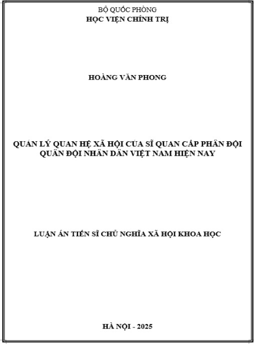 Luận án Quản lý quan hệ xã hội của sĩ quan cấp phân đội Quân đội nhân dân Việt Nam hiện nay