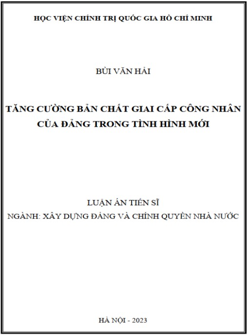 Luận án Tăng cường bản chất giai cấp công nhân của Đảng trong tình hình mới