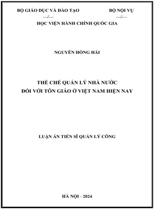 Luận án Thể chế quản lý nhà nước đối với tôn giáo ở Việt Nam hiện nay
