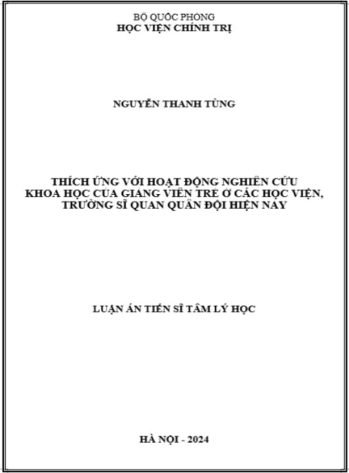 Luận án Thích ứng với hoạt động nghiên cứu khoa học của giảng viên trẻ ở các học viện, trường sĩ quan quân đội hiện nay