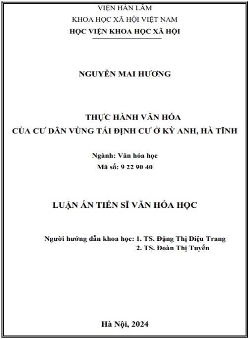 Luận án Thực hành văn hoá của cư dân vùng tái định cư ở Kỳ Anh, Hà Tĩnh