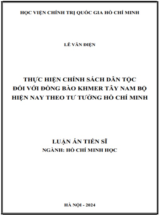 Luận án Thực hiện chính sách dân tộc đối với đồng bào Khmer Tây Nam Bộ hiện nay theo tư tưởng Hồ Chí Minh