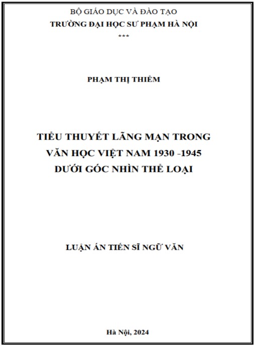 Luận án Tiểu thuyết lãng mạn trong văn học Việt Nam 1930 – 1945 dưới góc nhìn thể loại