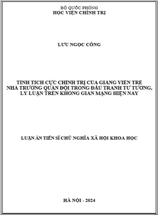 Luận án Tính tích cực chính trị của giảng viên trẻ nhà trường quân đội trong đấu tranh tư tưởng, lý luận trên không gian mạng hiện nay