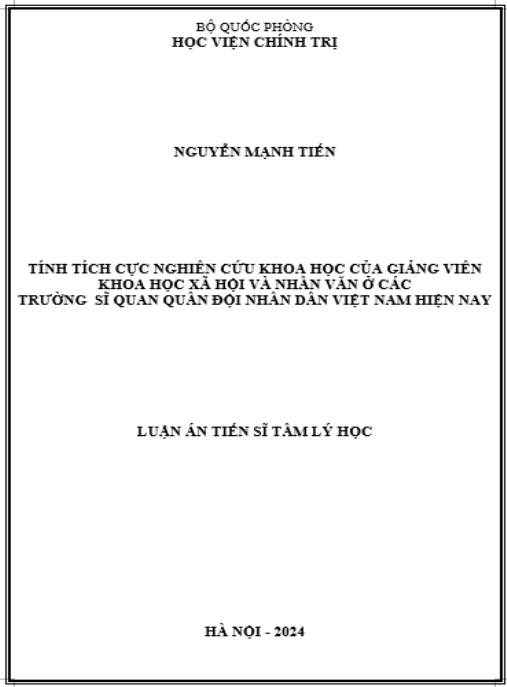 Luận án Tính tích cực nghiên cứu khoa học của giảng viên khoa học xã hội và nhân văn ở các trường sĩ quan Quân đội nhân dân Việt Nam hiện nay