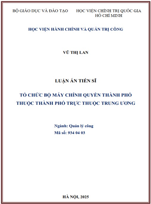 Luận án Tổ chức bộ máy chính quyền thành phố thuộc Thành phố trực thuộc Trung ương.