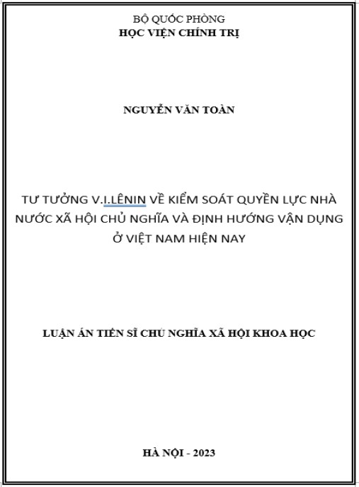 Luận án Tư tưởng V.I.Lênin về kiểm soát quyền lực nhà nước xã hội chủ nghĩa và định hướng vận dụng ở Việt Nam hiện nay