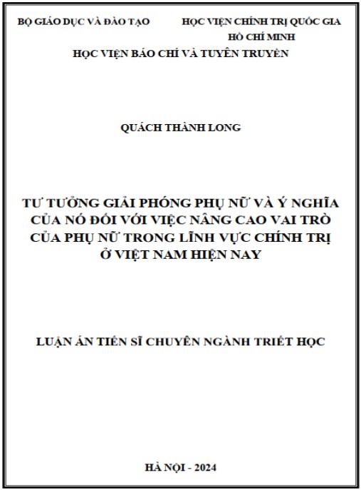 Luận án Tư tưởng giải phóng phụ nữ và ý nghĩa của nó đối với việc nâng cao vai trò của phụ nữ trong lĩnh vực chính trị ở Việt Nam hiện nay