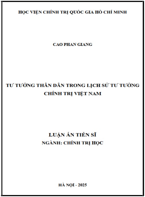 Luận án Tư tưởng thân dân trong lịch sử tư tưởng chính trị Việt Nam