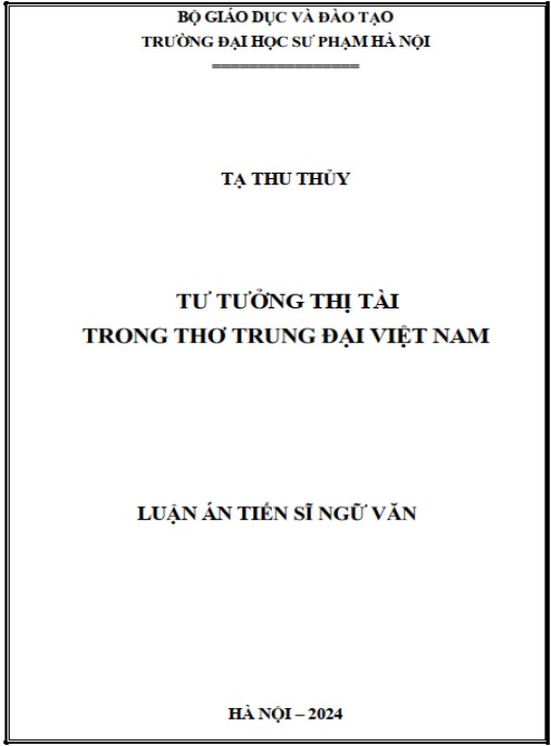 Luận án Tư tưởng thị tài trong thơ trung đại Việt Nam