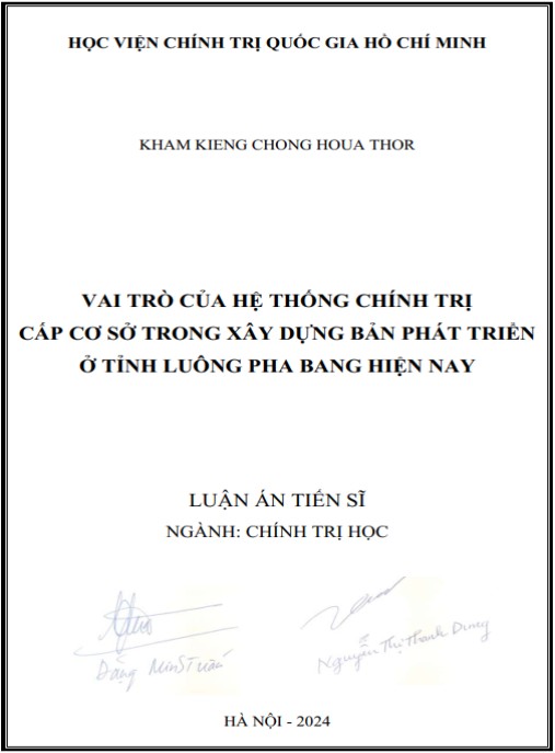 Luận án Vai trò của hệ thống chính trị cấp cơ sở trong xây dựng bản phát triển ở tỉnh Luông Pha Bang hiện nay