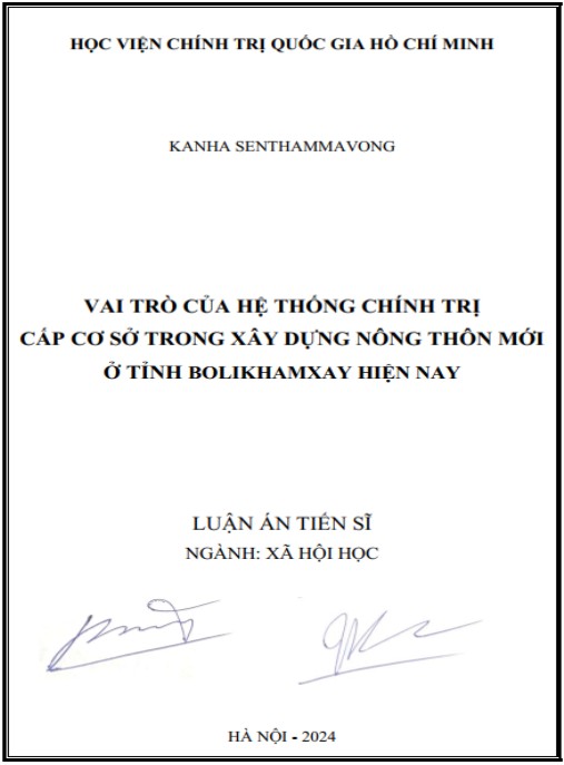 Luận án Vai trò của hệ thống chính trị cấp cơ sở trong xây dựng nông thôn mới ở tỉnh Bolikhamxay hiện nay
