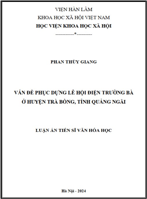 Luận án Vấn đề phục dựng lễ hội điện Trường Bà ở huyện Trà Bồng tỉnh Quảng Ngãi