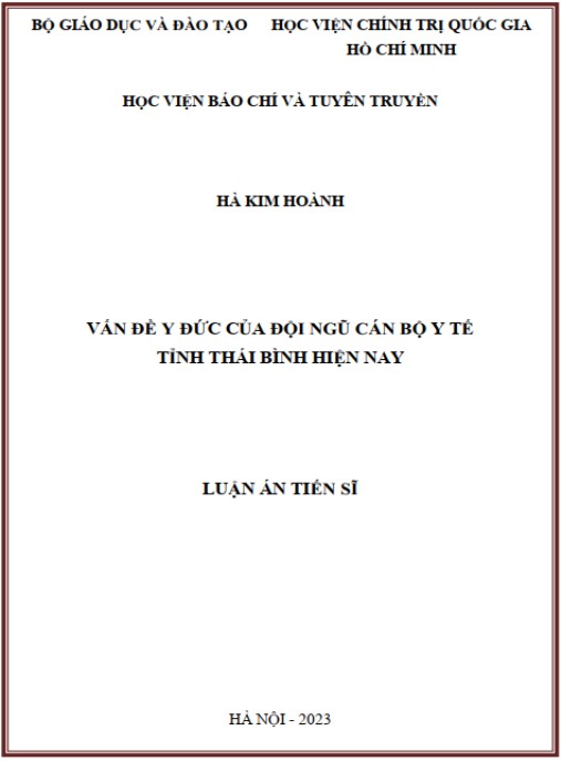 Luận án Vấn đề y đức của đội ngũ cán bộ y tế tỉnh Thái Bình hiện nay