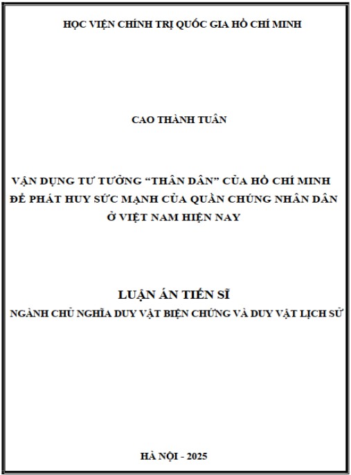 Luận án Vận dụng tư tưởng “thân dân” của Hồ Chí Minh để phát huy sức mạnh của quần chúng nhân dân ở Việt Nam hiện nay