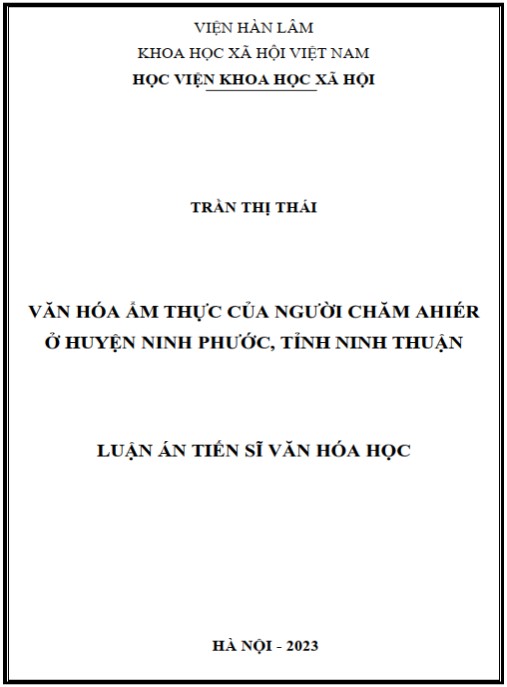 Luận án Văn hoá ẩm thực của người Chăm Ahiér ở huyện Ninh Phước – tỉnh Ninh Thuận