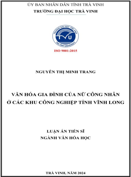 Luận án Văn hóa gia đình của nữ công nhân ở các khu công nghiệp tỉnh Vĩnh Long