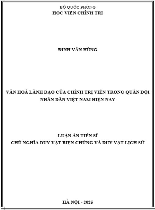 Luận án Văn hoá lãnh đạo của chính trị viên trong Quân đội nhân dân Việt Nam hiện nay