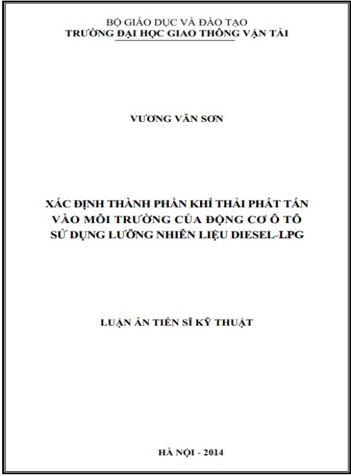 Luận án Xác định thành phần khí thải phát tán vào môi trường của động cơ ô tô sử dụng lưỡng nhiên liệu diesel – LPG