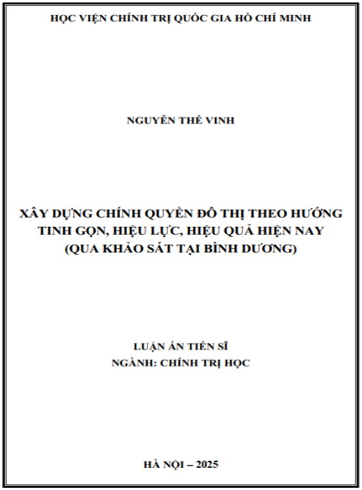 Luận án Xây dựng chính quyền đô thị theo hướng tinh gọn, hiệu lực, hiệu quả hiện nay (qua khảo sát tại Bình Dương)