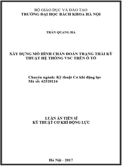 Luận án Xây dựng mô hình chẩn đoán trạng thái kỹ thuật hệ thống VSC trên ô tô.