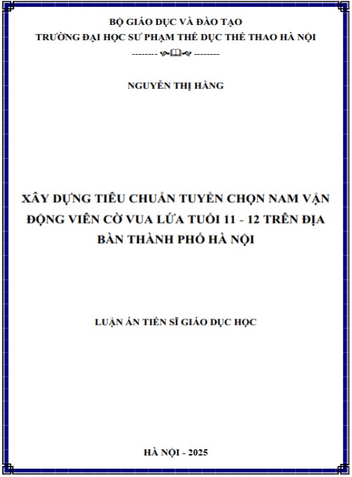 Luận án Xây dựng tiêu chuẩn tuyển chọn nam vận động viên Cờ Vua lứa tuổi 11-12 trên địa bàn thành phố Hà Nội
