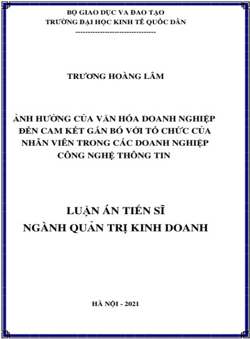 Luận án Ảnh hưởng của văn hóa doanh nghiệp đến cam kết gắn bó với tổ chức của nhân viên trong các doanh nghiệp công nghệ thông tin
