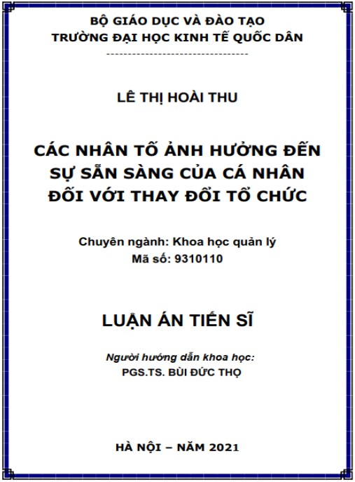 Luận án Các nhân tố ảnh hưởng đến sự sẵn sàng của cá nhân đối với thay đổi tổ chức