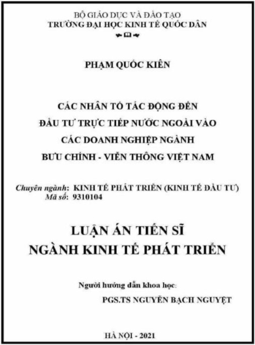 Luận án Các nhân tố tác động đến đầu tư trực tiếp nước ngoài vào các doanh nghiệp thuộc ngành bưu chính – viễn thông Việt Nam