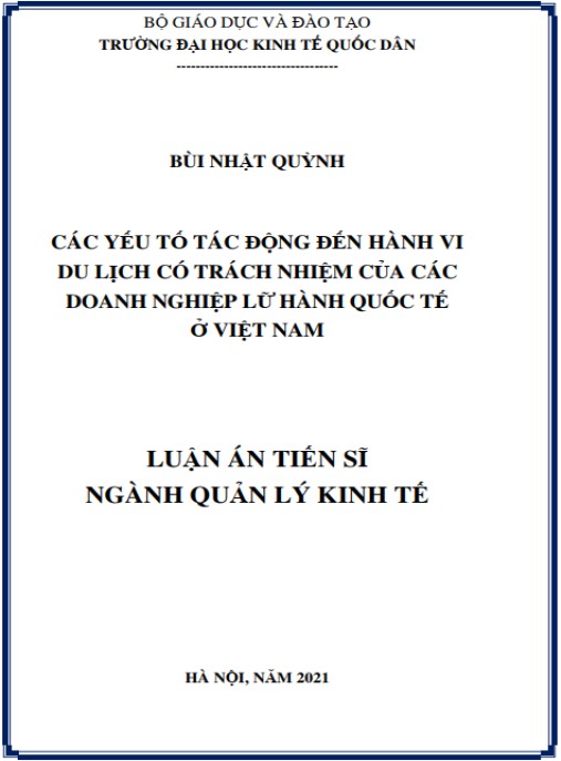 Luận án Các yếu tố tác động đến hành vi du lịch có trách nhiệm của các doanh nghiệp lữ hành quốc tế ở Việt Nam