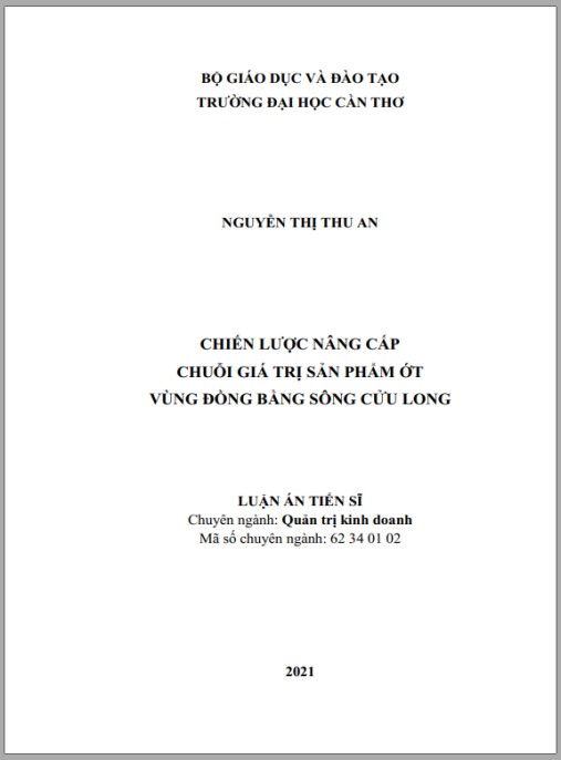 Luận án Chiến lược nâng cấp chuỗi giá trị sản phẩm ớt vùng đồng bằng sông Cửu Long