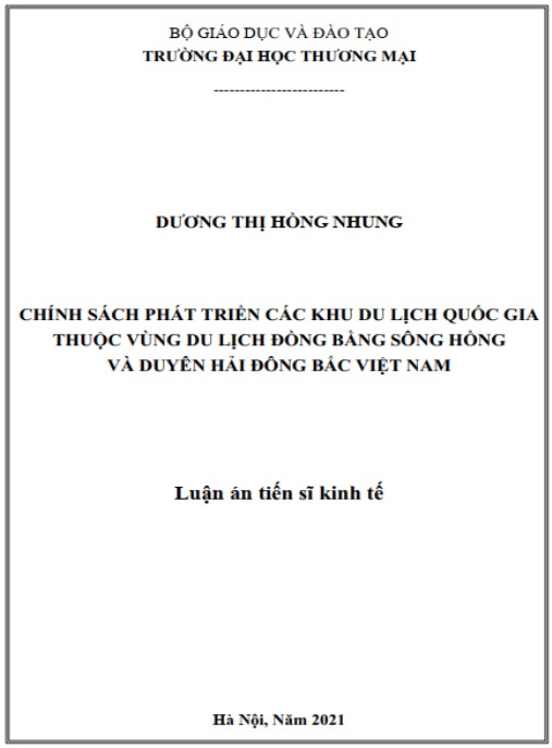 Luận án Chính sách phát triển các khu du lịch quốc gia thuộc vùng du lịch Đồng bằng Sông Hồng và Duyên hải Đông Bắc Việt Nam