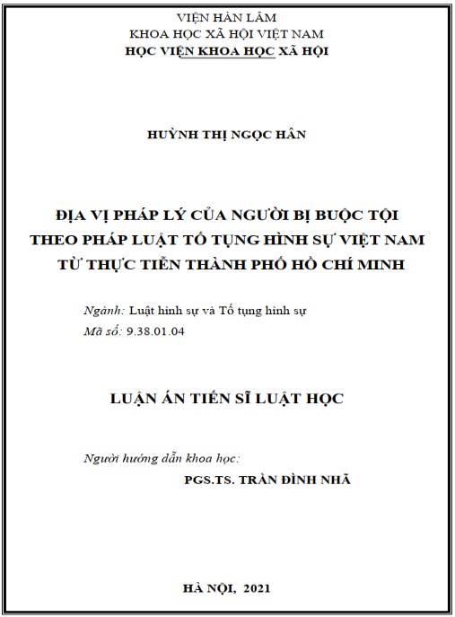 Luận án Địa vị pháp lý của người bị buộc tội theo pháp luật tố tụng hình sự Việt Nam từ thực tiễn thành phố Hồ Chí Minh