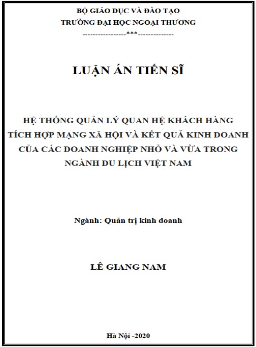 Luận án Hệ thống quản lý quan hệ khách hàng tích hợp mạng xã hội và kết quả kinh doanh của các doanh nghiệp nhỏ và vừa trong ngành du lịch Việt Nam