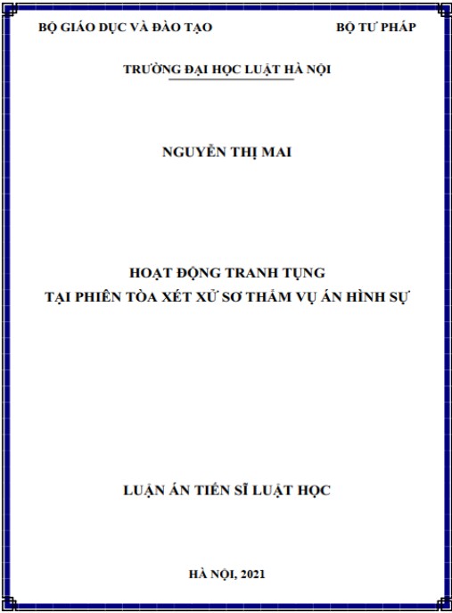 Luận án Hoạt động tranh tụng tại phiên tòa xét xử sơ thẩm án hình sự