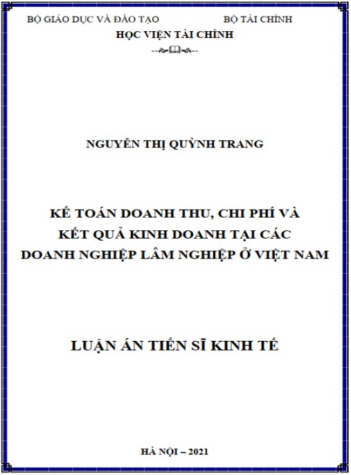 Luận án Kế toán doanh thu, chi phí và kết quả kinh doanh tại các doanh nghiệp lâm nghiệp ở Việt Nam