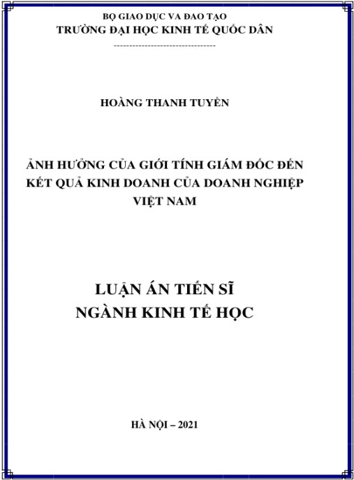 Luận án Ảnh hưởng của giới tính giám đốc đến kết quả kinh doanh của doanh nghiệp Việt Nam