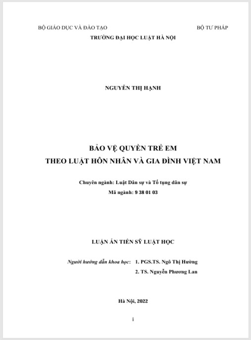 Luận án Bảo vệ quyền trẻ em theo Luật Hôn nhân và gia đình Việt Nam
