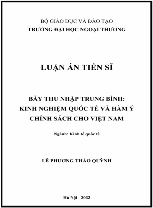 Luận án Bẫy thu nhập trung bình: Kinh nghiệm quốc tế và hàm ý chính sách cho Việt Nam